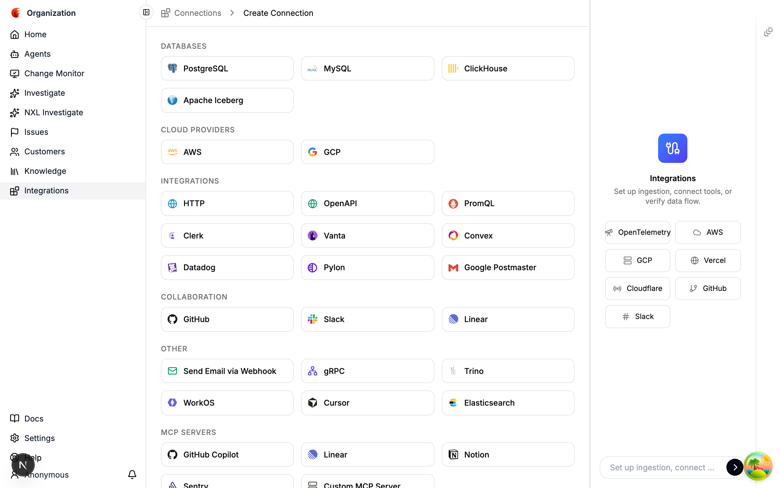 New-connection picker with Cursor tile