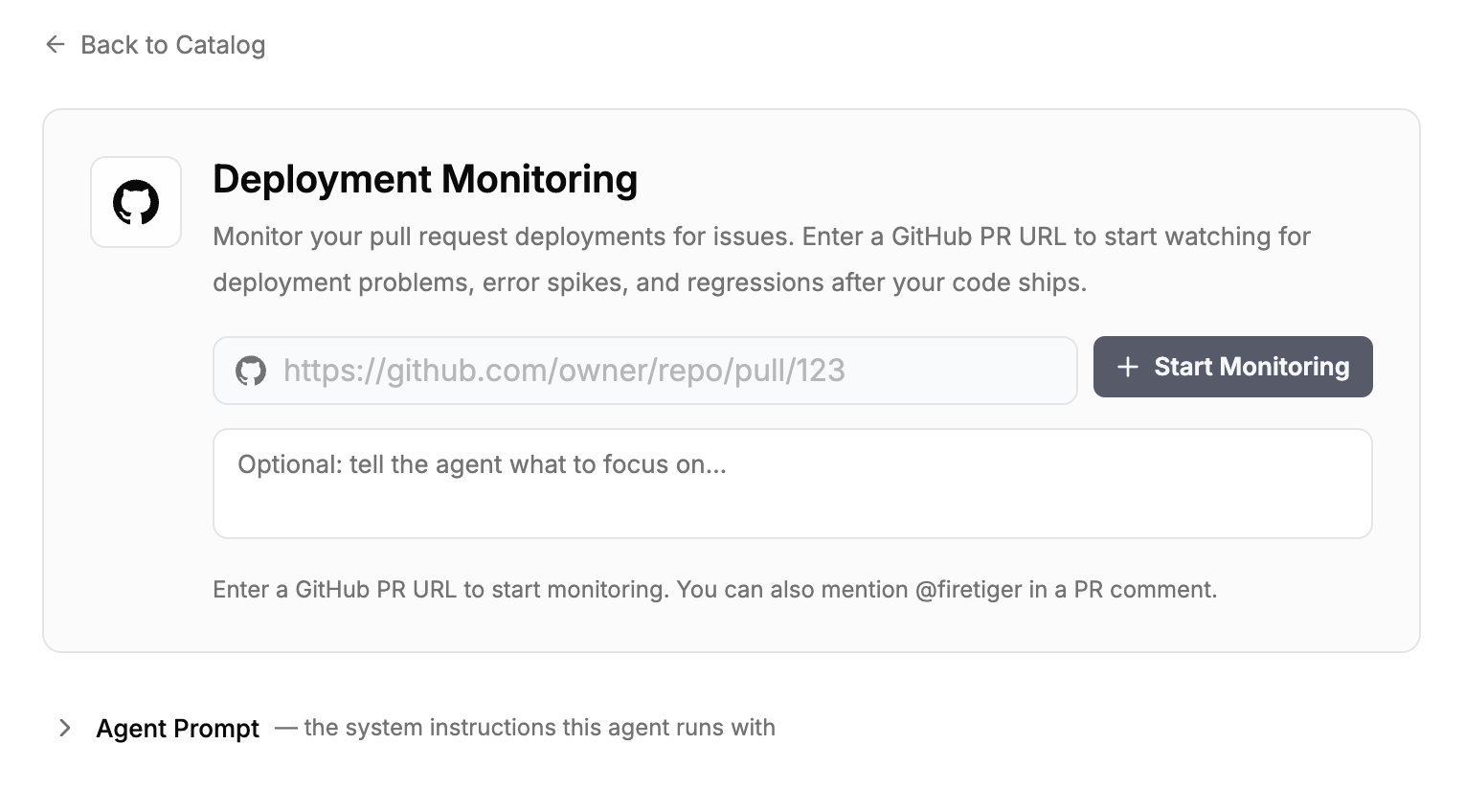 Deployment Monitoring agent in the Firetiger UI
